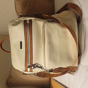 Cluci travel bag backpack ivory and tan 9 pocket